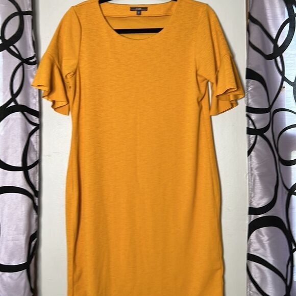 Code Shift Dress Autumn Yellow Ruffle Short Sleeves Knee Length size 14 - Picture 1 of 15